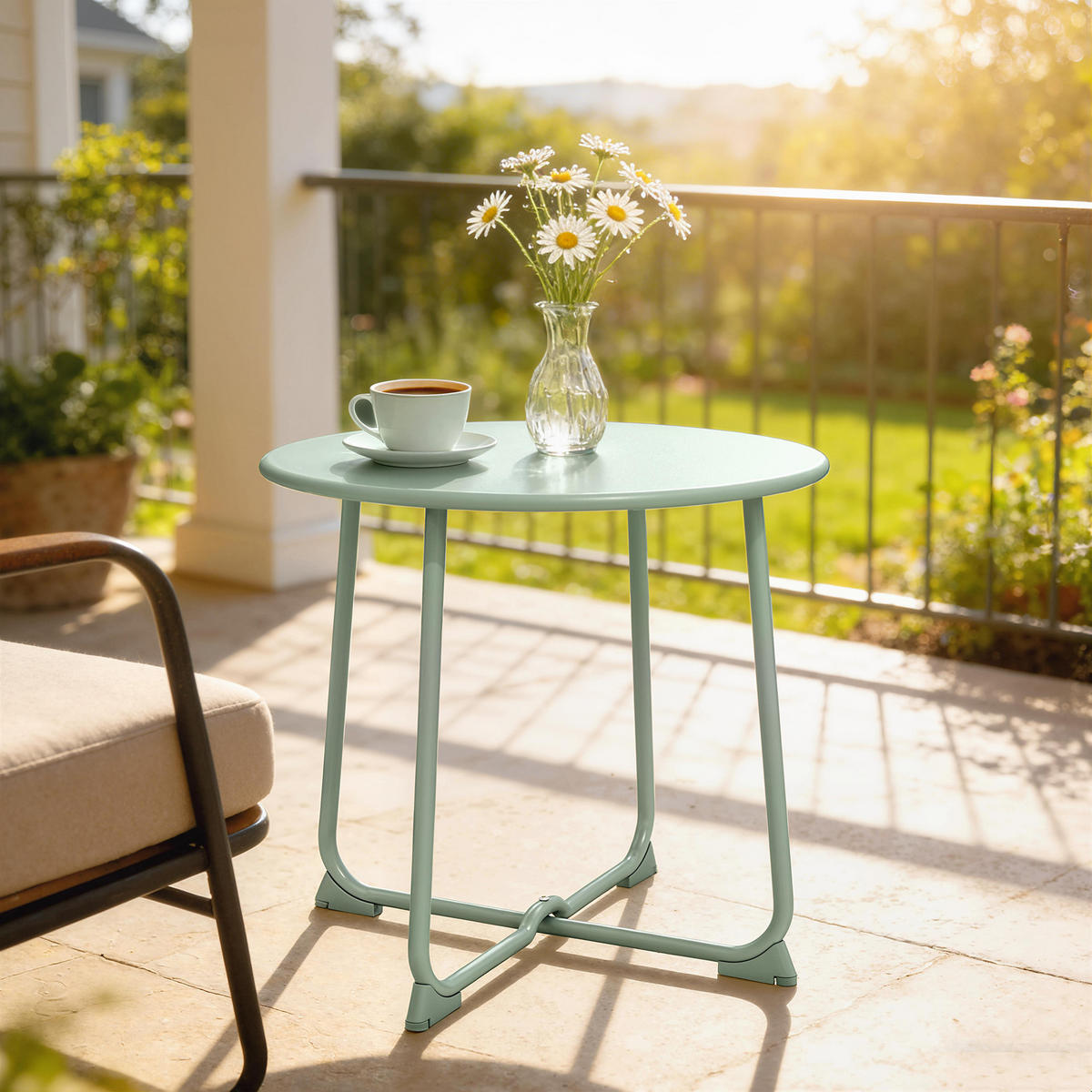 GARTENBEISTELLTISCH DE-14216 X-fuß, rund Dunkelgrün - Dunkelgrün, Metall (50/50/45.5cm) - ComfortXL
