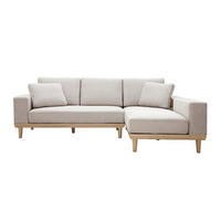 ECKSOFA Rechts 5-Sitzer Stauraum Beige Stoff Samteffekt Helles Holz KOMAO - Beige, Textil (172/237cm) - Miliboo