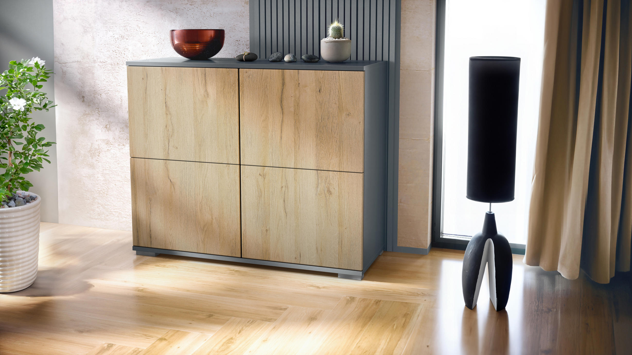 KOMMODE Rova Eiche Natur - Eichefarben, Holzwerkstoff (92.5/75.5/35cm) - Vladon