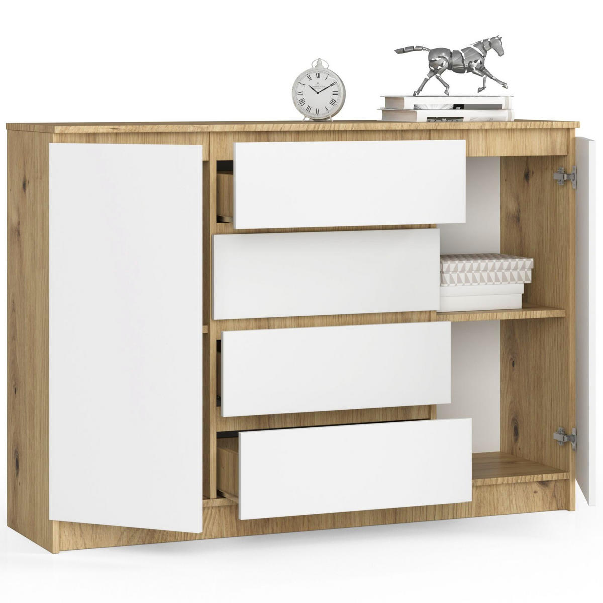 KOMMODE Eiche Artisan, Weiß 99/138/40 - Eiche Artisan/Weiß, Holzwerkstoff (138/99/40cm) - RAUMHIRSCH FURNITURE