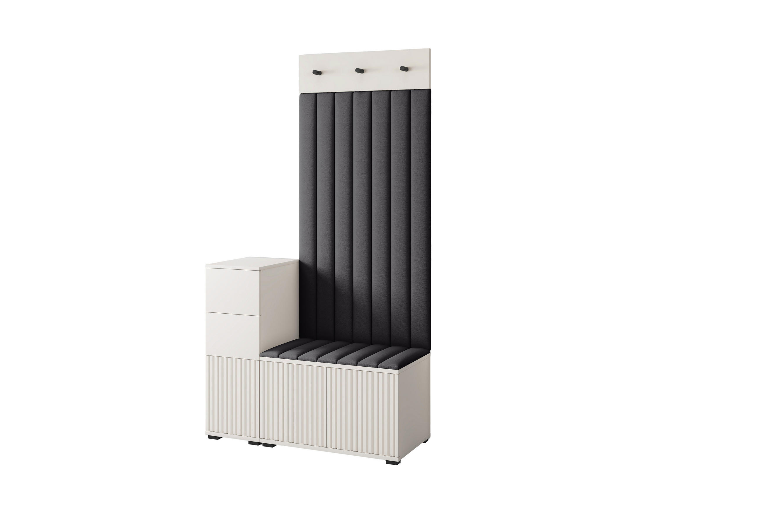 GARDEROBE Ritmo version 9 mit Spiegel, mit POLSTERPANEELEN Schwarz - Beige/Schwarz, Holzwerkstoff (100/185/40cm) - Jerpax