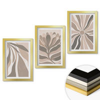 WANDBILDER 3er Set - 20x30 cm Goldrahmen - Abstrakte Pflanzenmuster - Goldfarben, Kunststoff (20/30cm) - ArtPrintCave