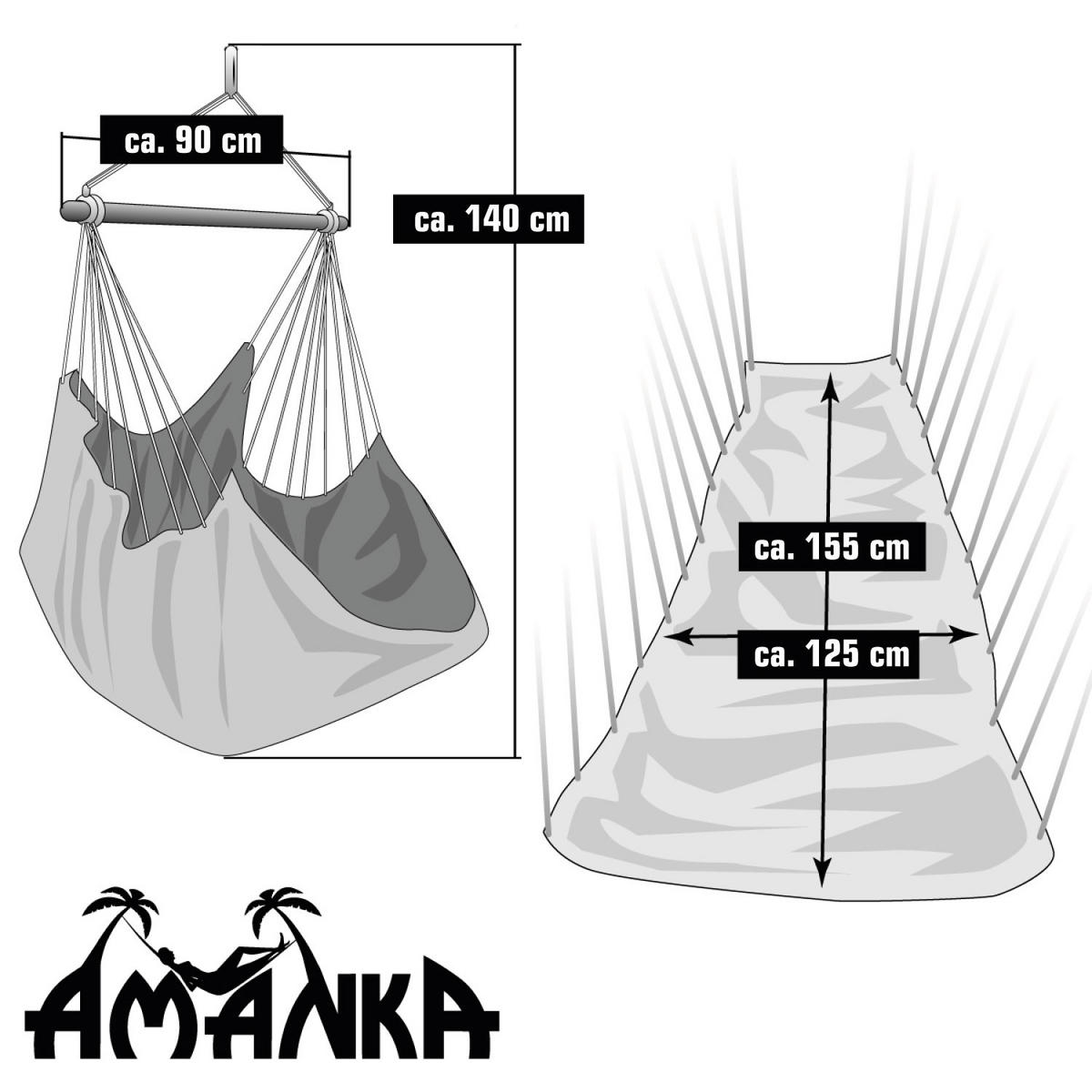 XL HÄNGESESSEL 155/125 cm Belastbar bis 100kg Beige - Beige, Textil (125/140/155cm) - Amanka