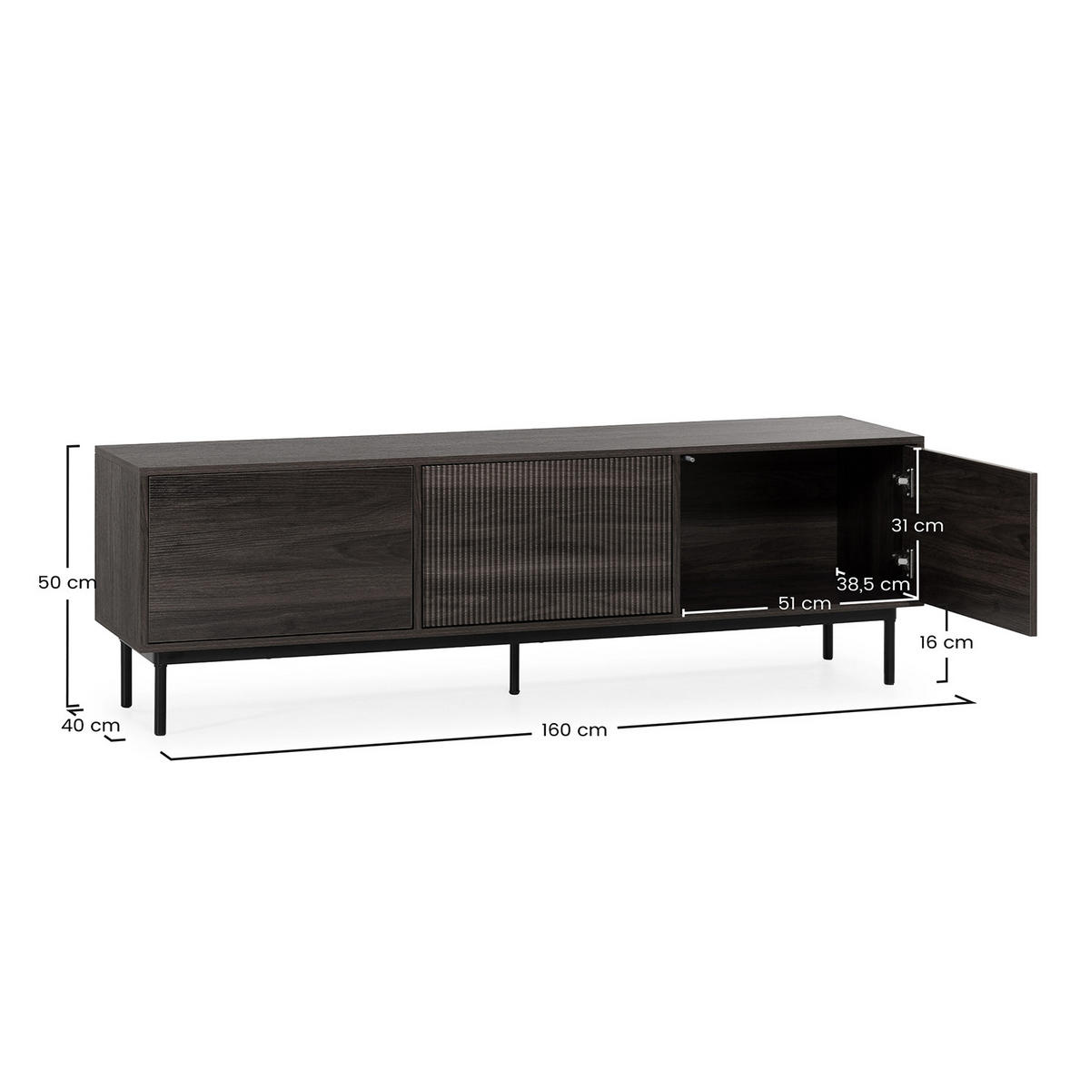 COMODĂ TV Florida cu 3 uși, aspect de nuc comun - culoare nucă, compozit lemnos (160/50/40cm) - VS Venta-stock