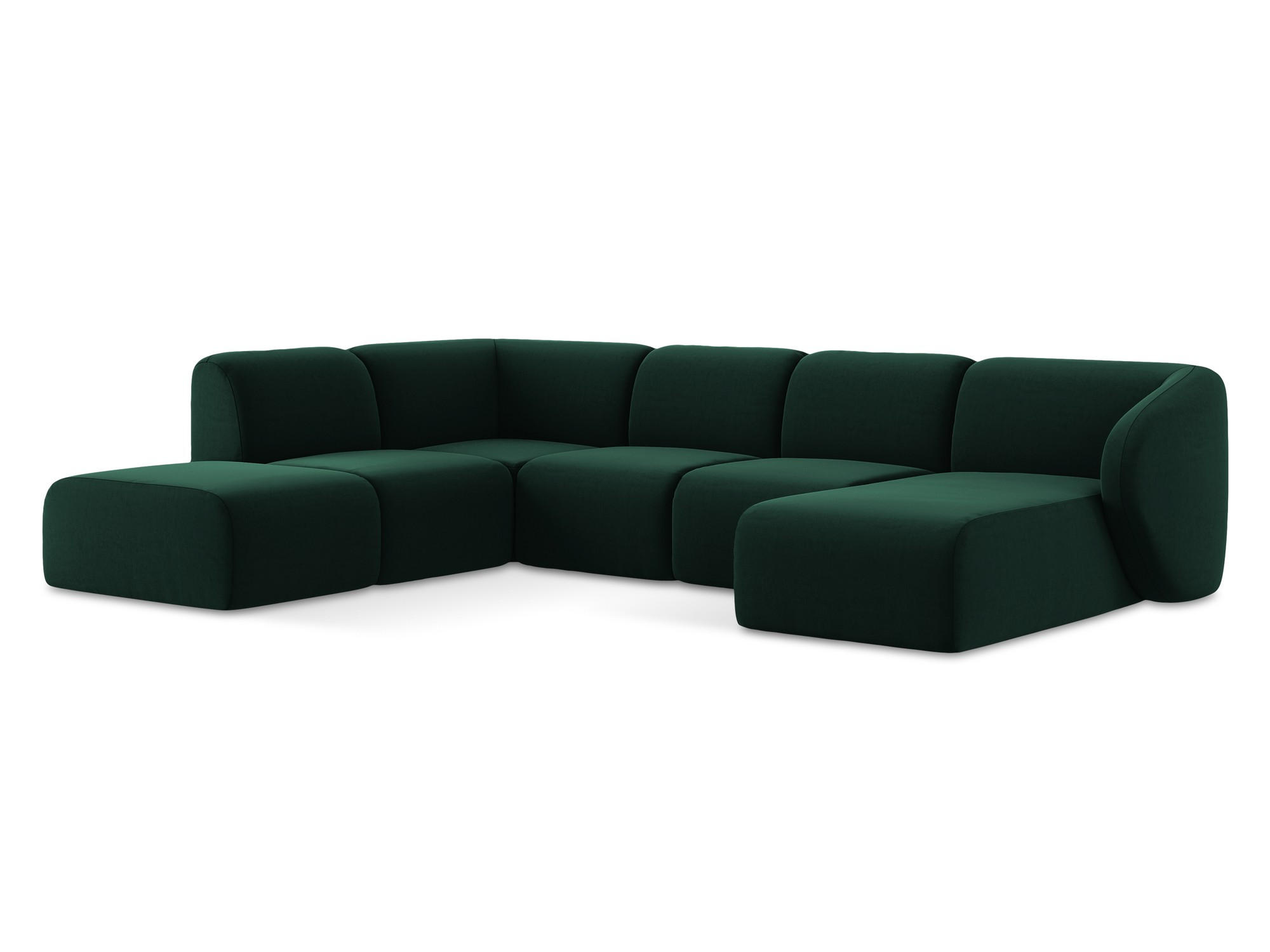 WOHNLANDSCHAFT Samt Stoff Grün - Dunkelgrün/Schwarz, Holzwerkstoff/Kunststoff (325/75/236cm) - Makamii