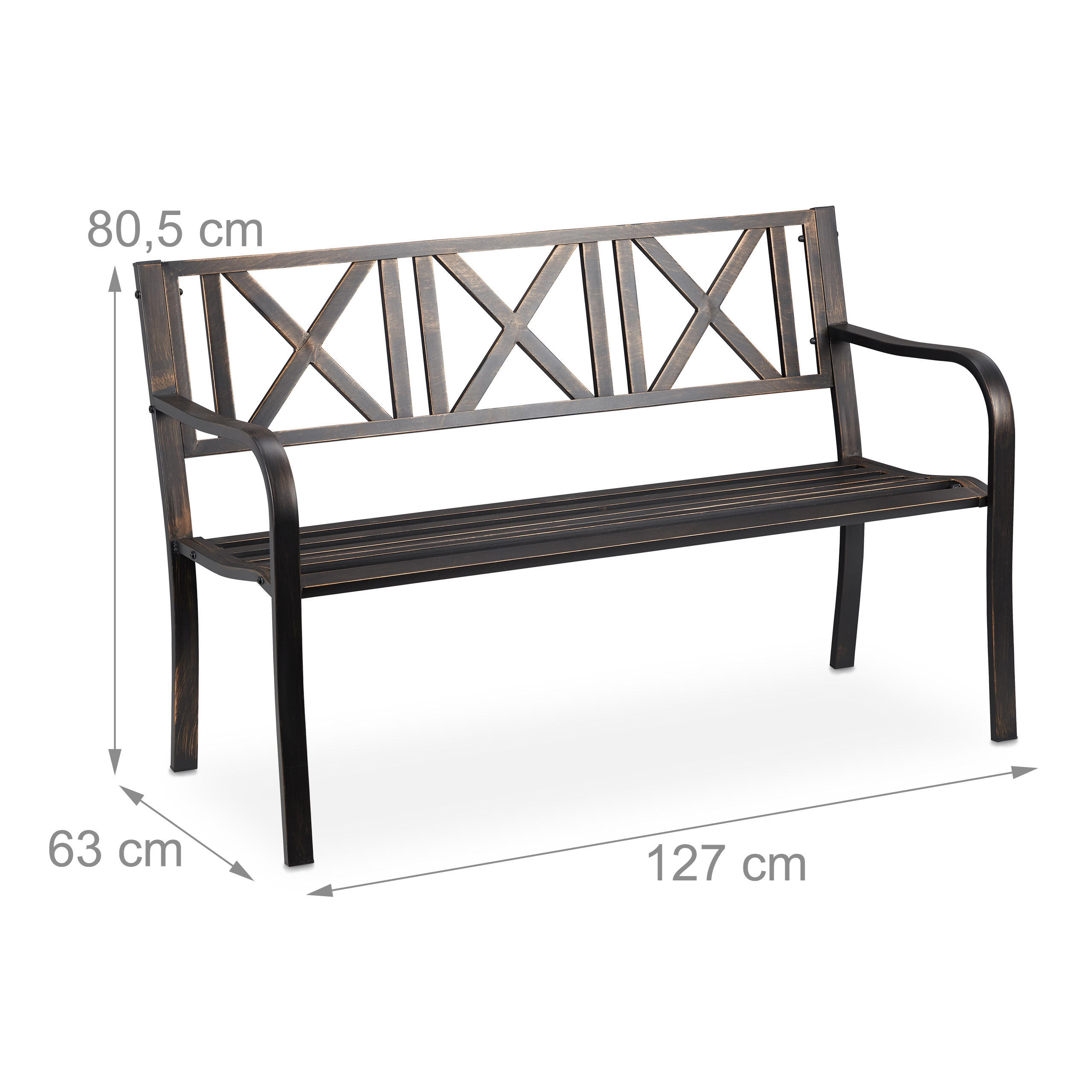 Thumbnail - Relaxdays Gartenbank, Dunkelbraun, Metall, 127x80.5x63 cm, Gartenmöbel, Gartenbänke