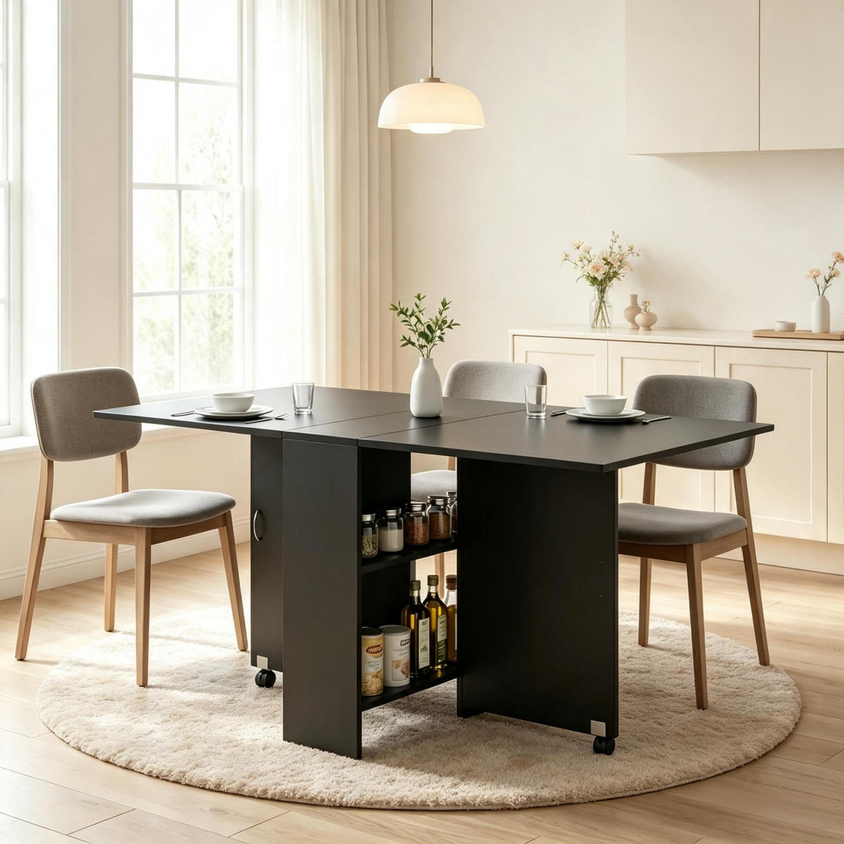 KLAPPTISCH 75-140/75/74 cm mit Rollen DE-39948 Schwarz - Schwarz, Holzwerkstoff (75/140/74cm) - ComfortXL