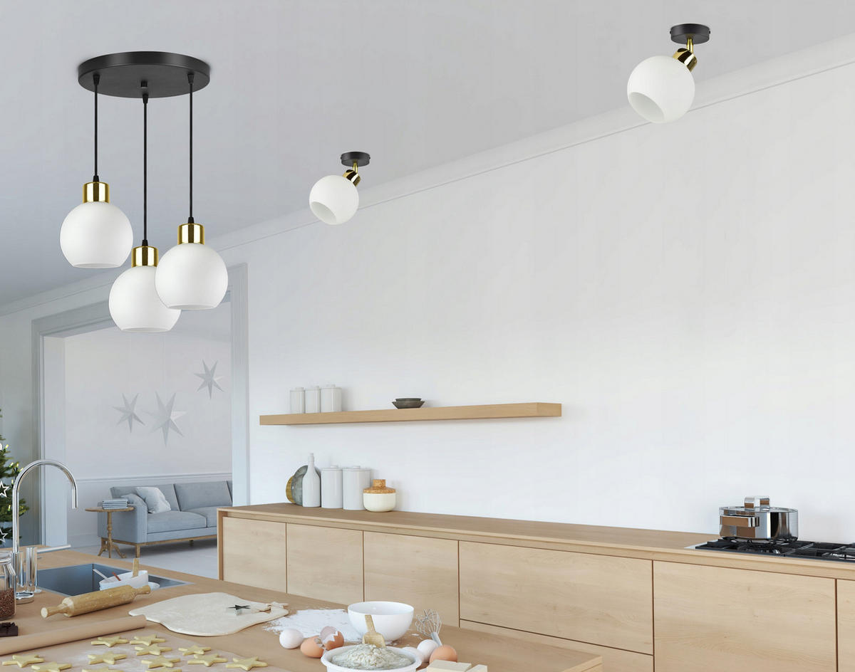 DECKENLEUCHTE Milano Spot - Goldfarben/Schwarz, Glas/Metall (14/14/25cm) - kiki design