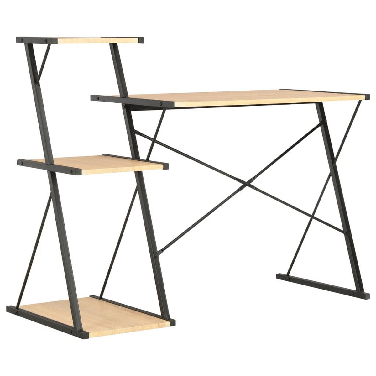 COMPUTERTISCH mit Regal 116/50/93 cm aus Holzwerkstoff, Stahl Schwarz, Eichenoptik - Schwarz/Naturfarben, Holz (50/116/93cm) - vidaXL