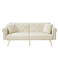ROZKLÁDACÍ pohovka 147/85 cm béžová ze sametu s nastavitelnou opěrkou a zlatými nohami - béžová, plast (173/70/75cm) - OKWISH