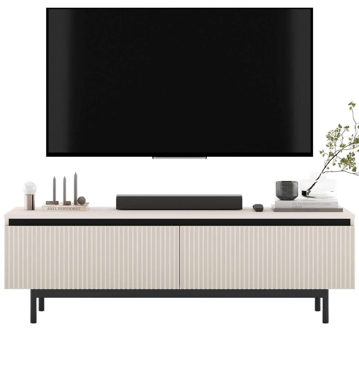 TV-SCHRANK Selene Kaschmir Matt mit Metallrahmen 140 cm - Kaschmir/Schwarz, Holzwerkstoff (140/44/35cm) - Meble Lindner