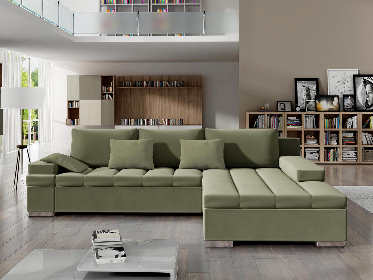 ECKSOFA Bangkok, Seite: Rechts - Silberfarben/Hellgrün, Holz/Textil (310/175cm) - MIRJAN24