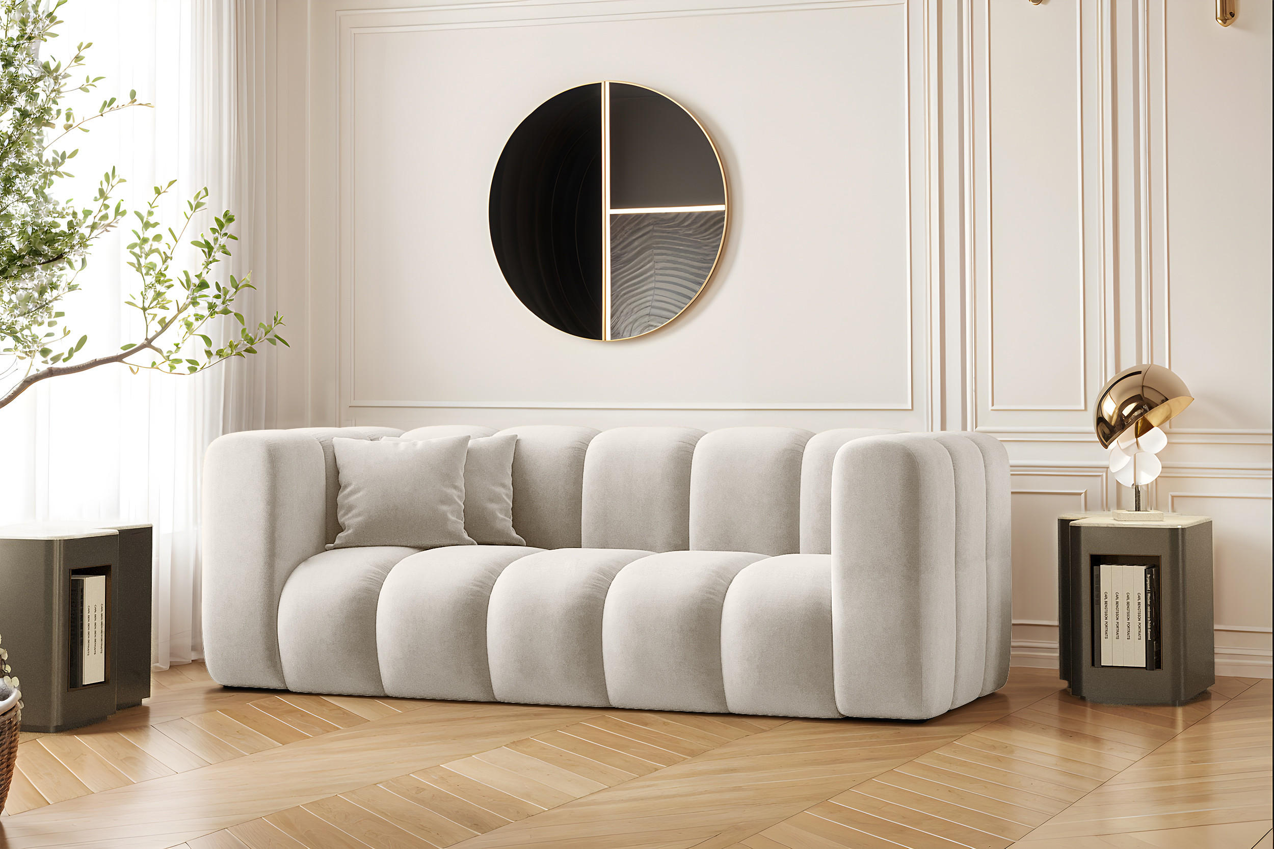 COUCH Sofa, Zweisitzer-Sofa Grand Modular Stoff Salvador Hellgrau - Creme, Holz (197/70/91cm) - Kaiser Möbel
