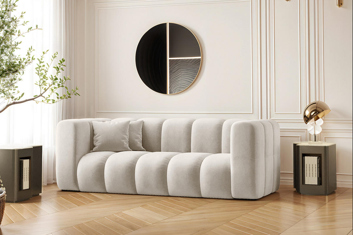 COUCH Sofa, Zweisitzer-Sofa Grand Modular Stoff Salvador Hellgrau - Creme, Holz (197/70/91cm) - Kaiser Möbel