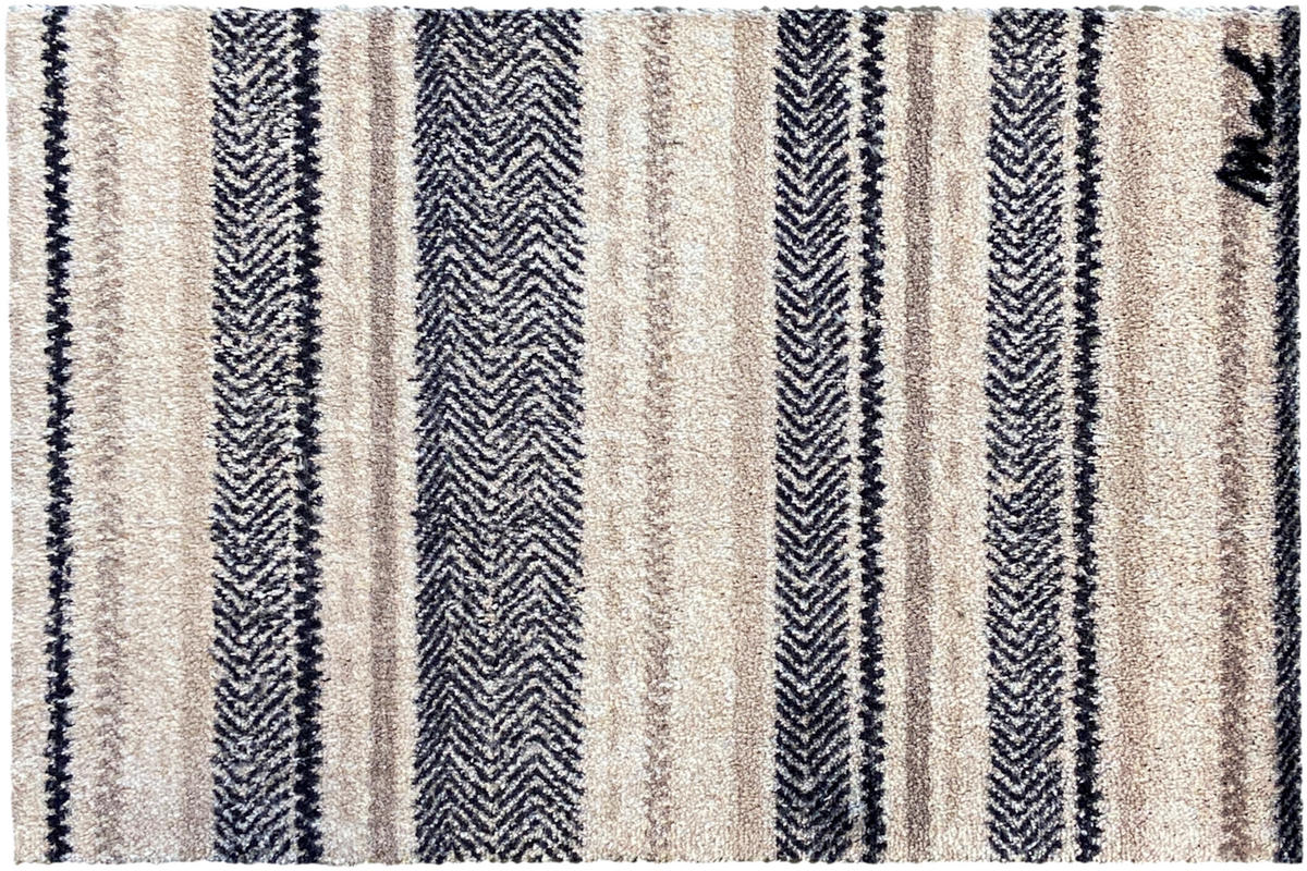 INDOOR FUßMATTE "Ian" mit gestreiftem Muster grau-beige 50 x 75 cm - Beige/Schwarz, Kunststoff/Textil (50/0.9cm) - MAD ABOUT MATS