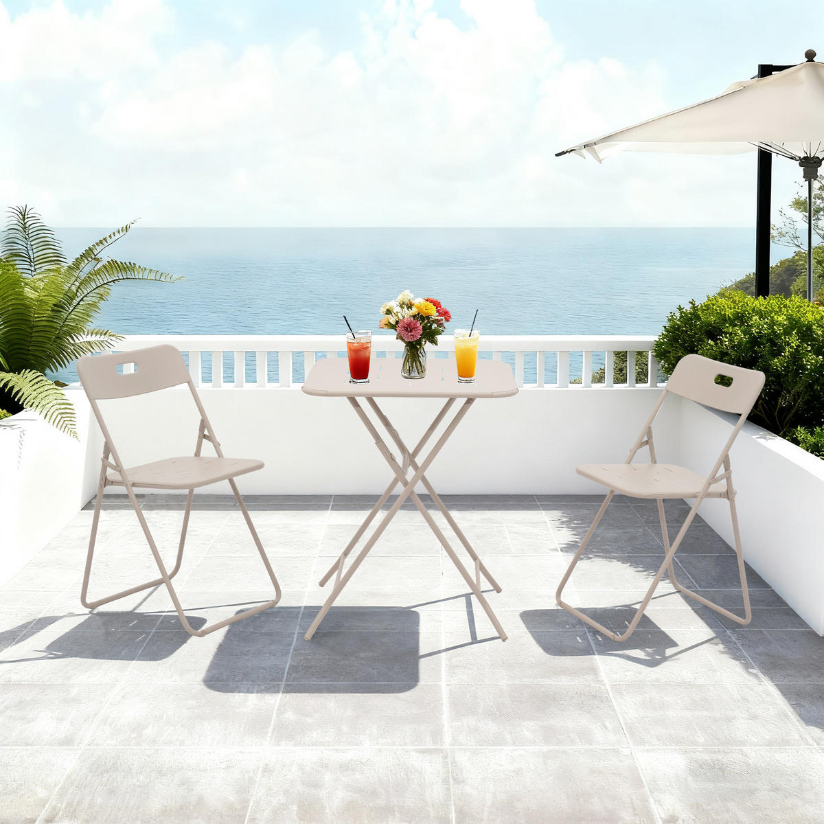 BALKONSET BISTRO SET,klappbar,Metall,für 2 Personen,Beige - Beige, Metall - LVHOM