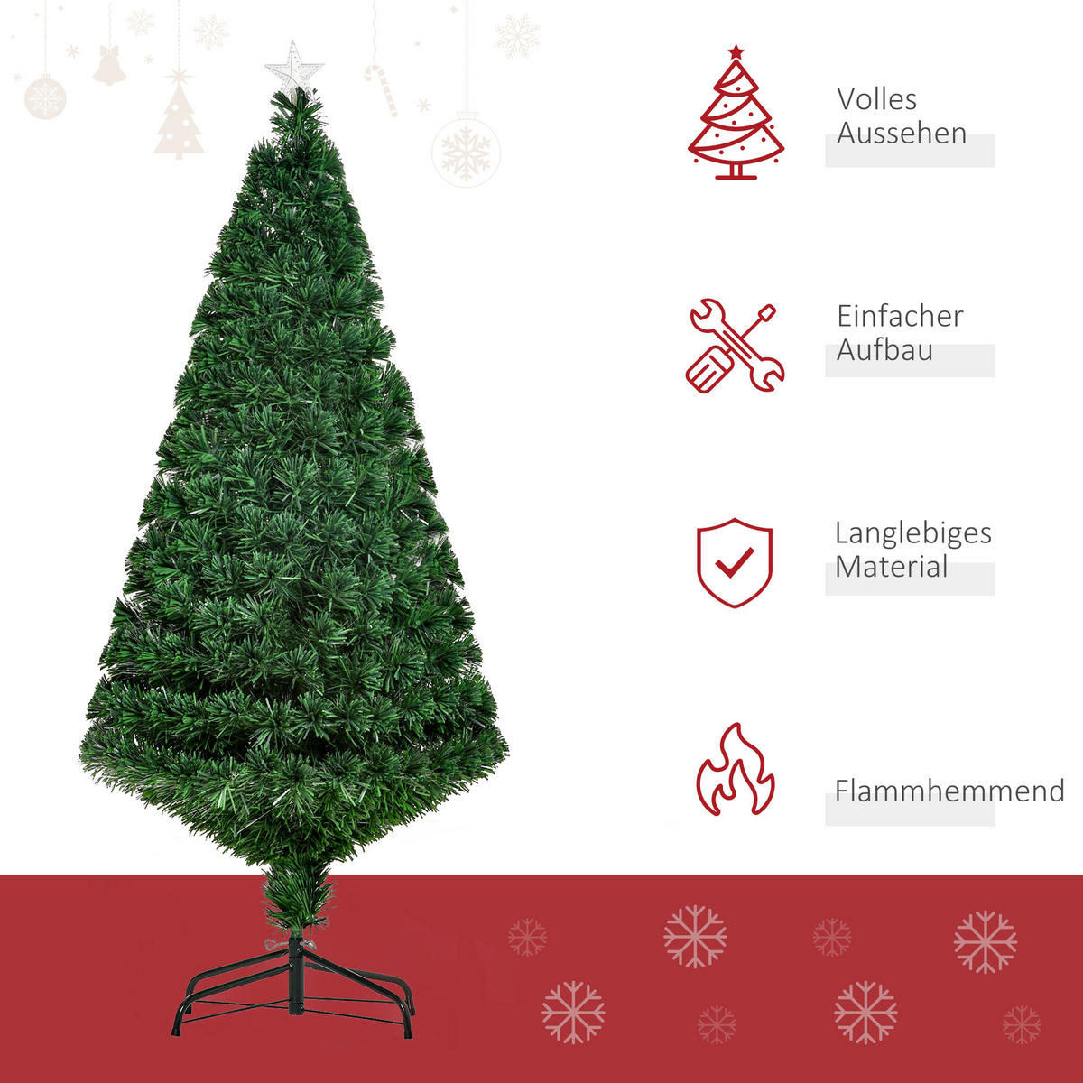 WEIHNACHTSBAUM Tannenbaum Christbaum LED Lichtfaser Baum Stern 8 Modell - Grün, Metall (120cm) - HOMCOM