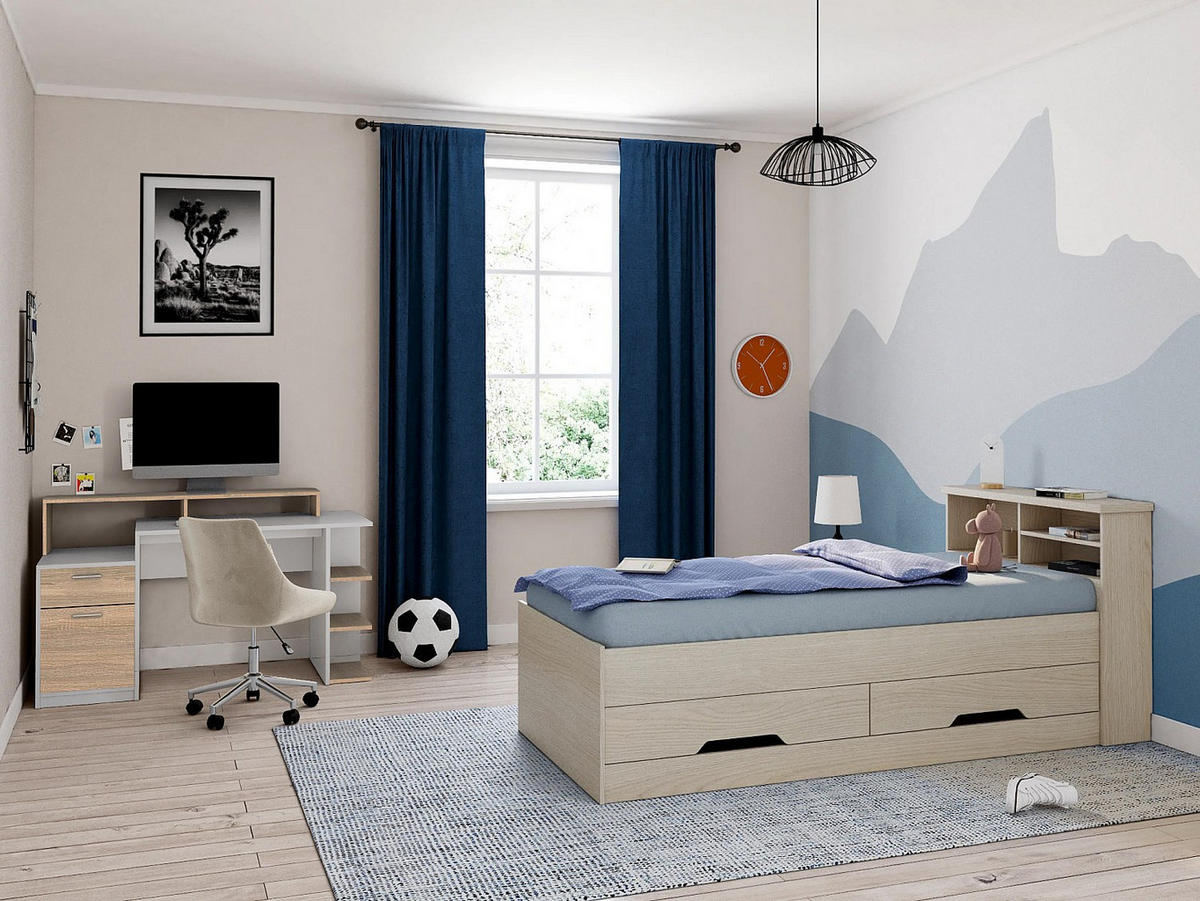 SCHREIBTISCH mit Stauraum - Weiß & Eichefarben - ZACHARIE - Naturfarben, Holz (60/138/82.5cm) - Vente-Unique