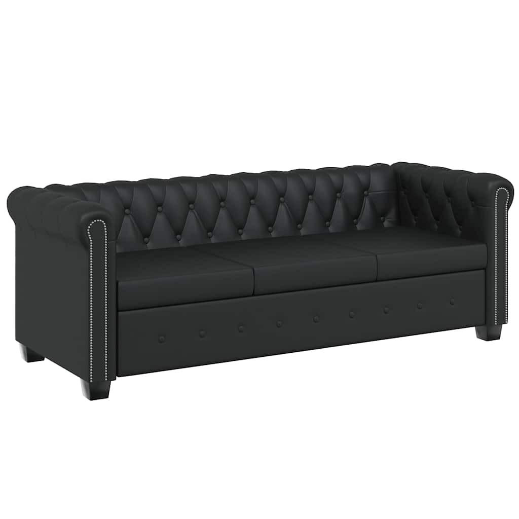 3-SITZER-SOFA mit Nietenverzierung, 200,5/76/70 cm, aus Kunstleder, Schwarz - Schwarz, Leder (200.5/70/76cm) - vidaXL