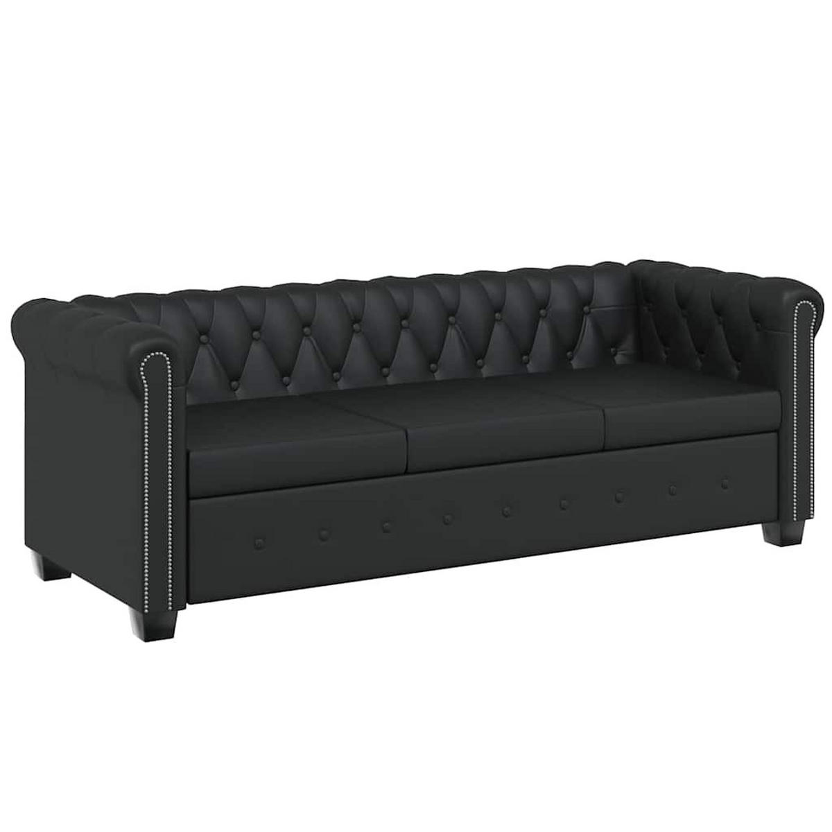 3-SITZER-SOFA mit Nietenverzierung, 200,5/76/70 cm, aus Kunstleder, Schwarz - Schwarz, Leder (200.5/70/76cm) - vidaXL