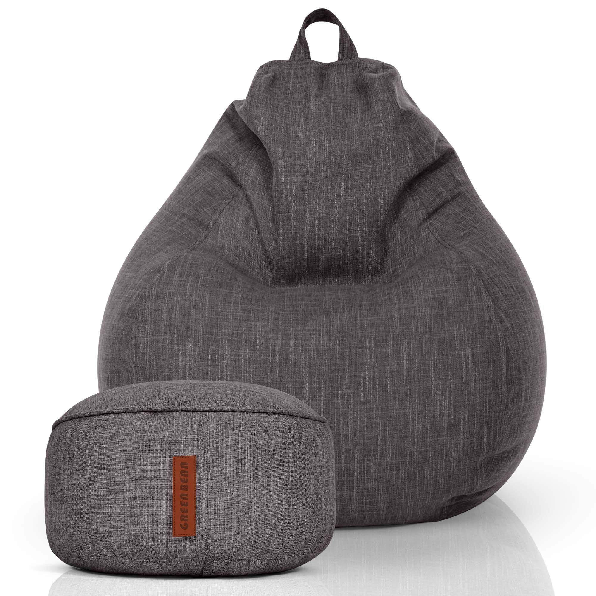 SITZSACK Indoor Set "Home Linen“+Hocker - Dunkelgrau, Textil (80/90/50cm) - Green Bean