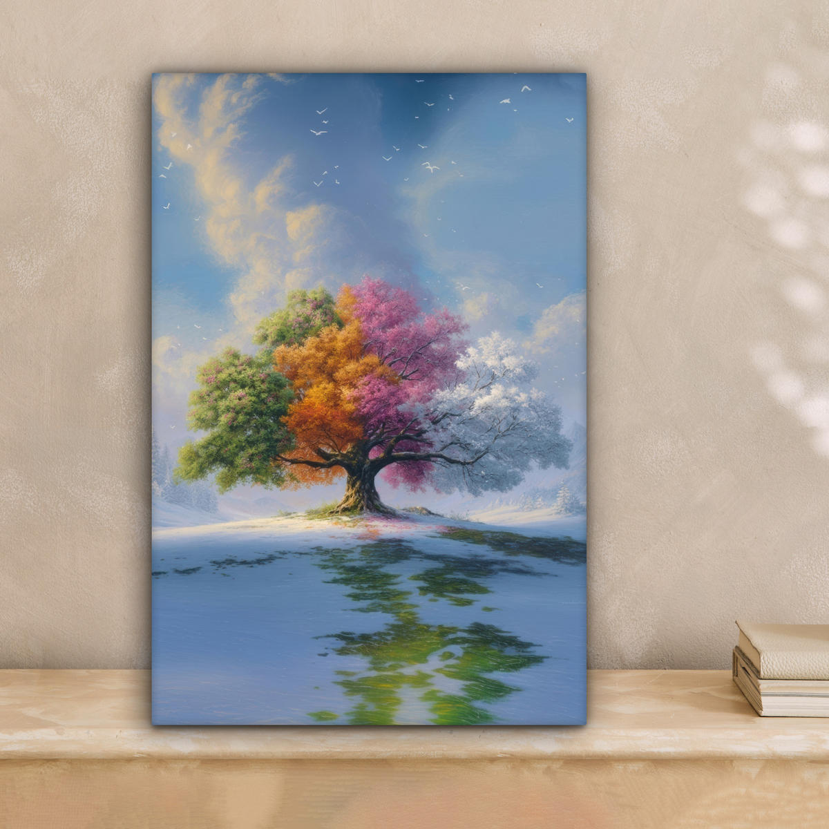 LEINWANDBILD Baum - Jahreszeiten - Winter - Landschaft Deko Wohnzimmer 20x30 cm - Multicolor, Textil (20/30cm) - MuchoWow
