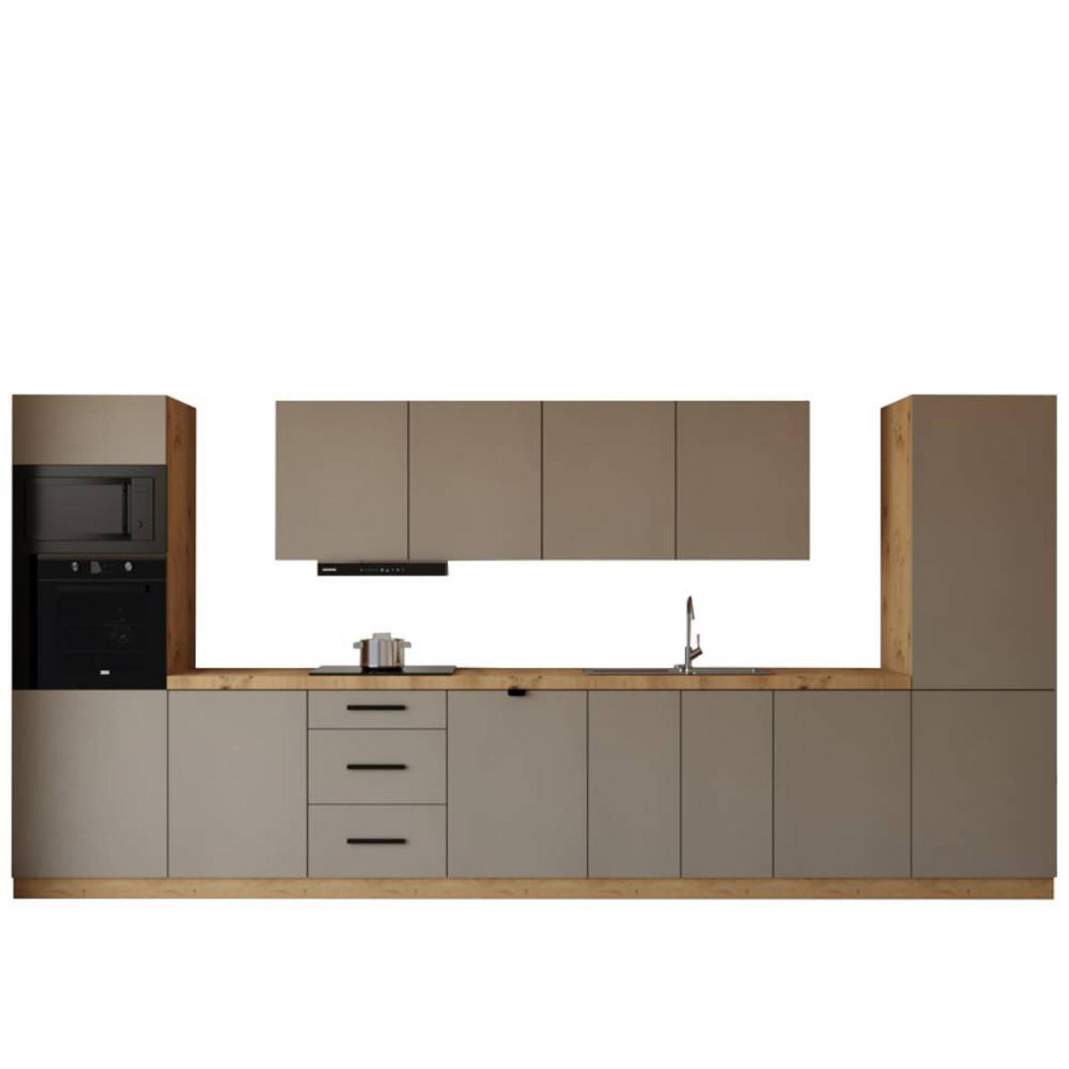 KÜCHENZEILE 440 cm - Langen KL7-M440 in Beige/Matt - Beige, Holz/Metall (440/212/58cm)