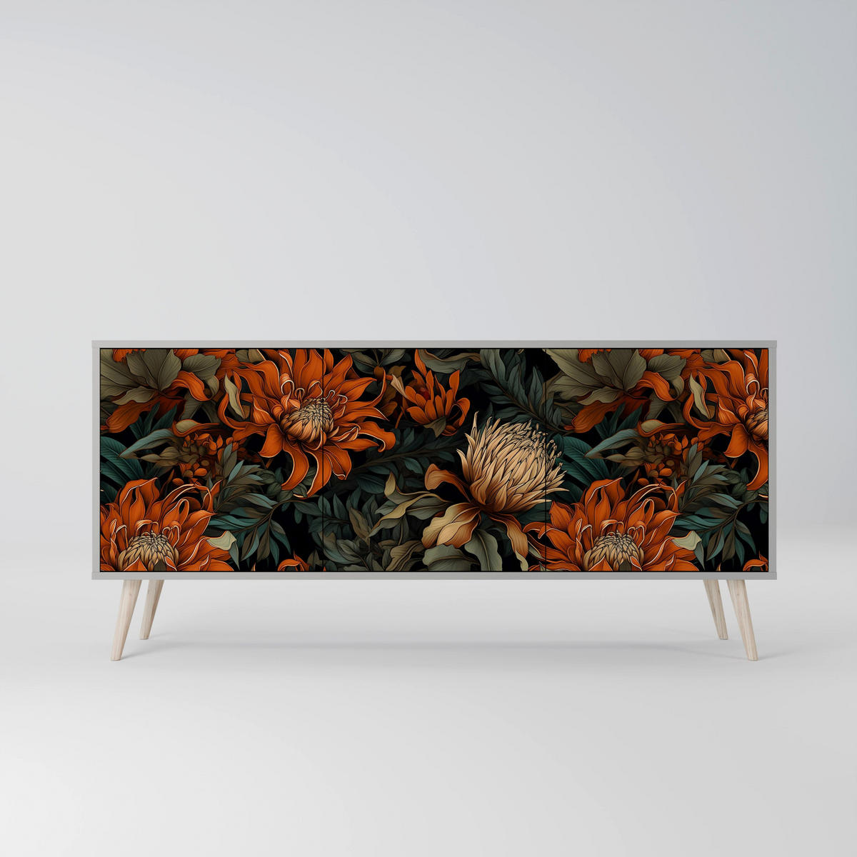 SIDEBOARD DAWN BLOOM, Eicheneffekt, 164,5x42x77,5 cm, 3 Türen - Eichefarben/Buchefarben, Holzwerkstoff/Buchenholz (164.5/77.5/42cm) - SpaceRebels