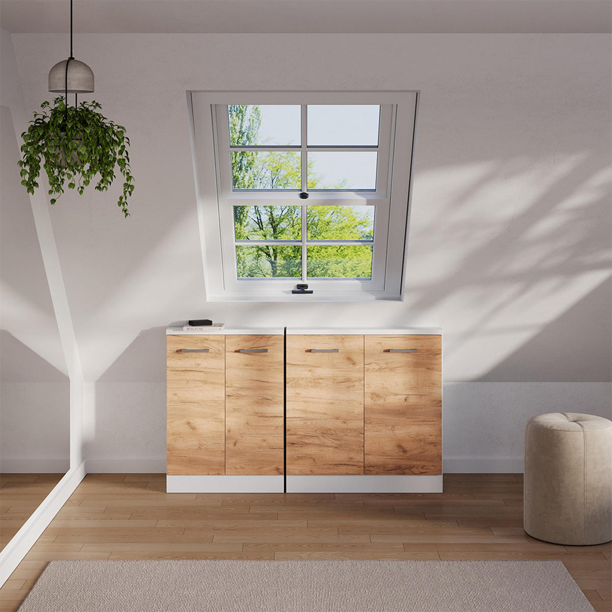 DACHSCHRÄGENSCHRANK-SET Rion Goldkraft Eiche/Weiß 2er Set - Honigeiche/Weiß, Holzwerkstoff (140/81.6/46cm) - Vicco