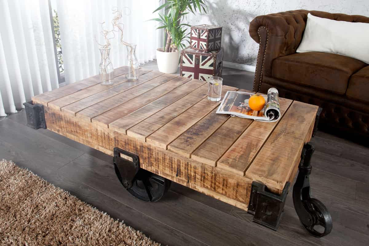 COUCHTISCH RAILWAY Mango rechteckig Natur|Schwarz 118cm - Schwarz/Braun, Holz/Metall (69/118/40cm) - riess-ambiente