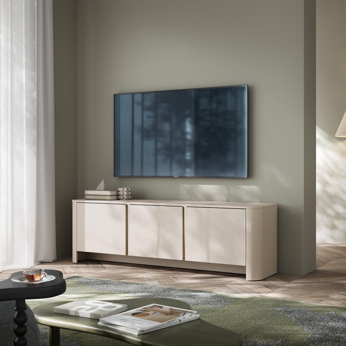 LOWBOARD AVORIO 168/52/39 cm, Kaschmir - Kaschmir, Holzwerkstoff (168/52/39cm) - MASSENO