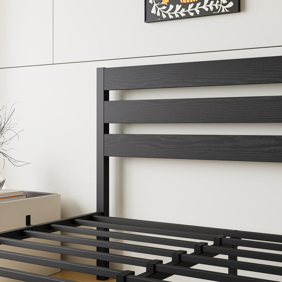 METALLBETT 140/200 mit Stauraum unter dem Bett, mit Lattenrost - Schwarz, Metall (140/200cm) - STILVORA