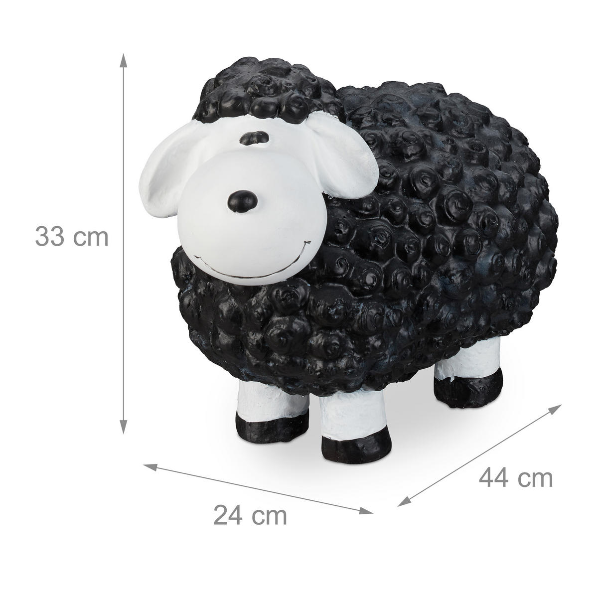 GARTENFIGUR Schaf - Schwarz, Keramik (24/33/44cm) - Relaxdays