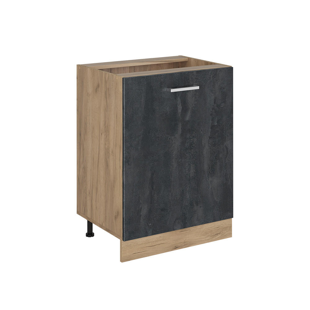 KÜCHENUNTERSCHRANK R-Line, Schwarz Beton/Goldkraft Eiche, 60 cm mit 1 Tür ohne Arbeitsplatte - Eichefarben/Schwarz, Holzwerkstoff (60/81.6/46cm) - Vicco
