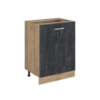 KÜCHENUNTERSCHRANK R-Line, Schwarz Beton/Goldkraft Eiche, 60 cm mit 1 Tür ohne Arbeitsplatte - Eichefarben/Schwarz, Holzwerkstoff (60/81.6/46cm) - Vicco