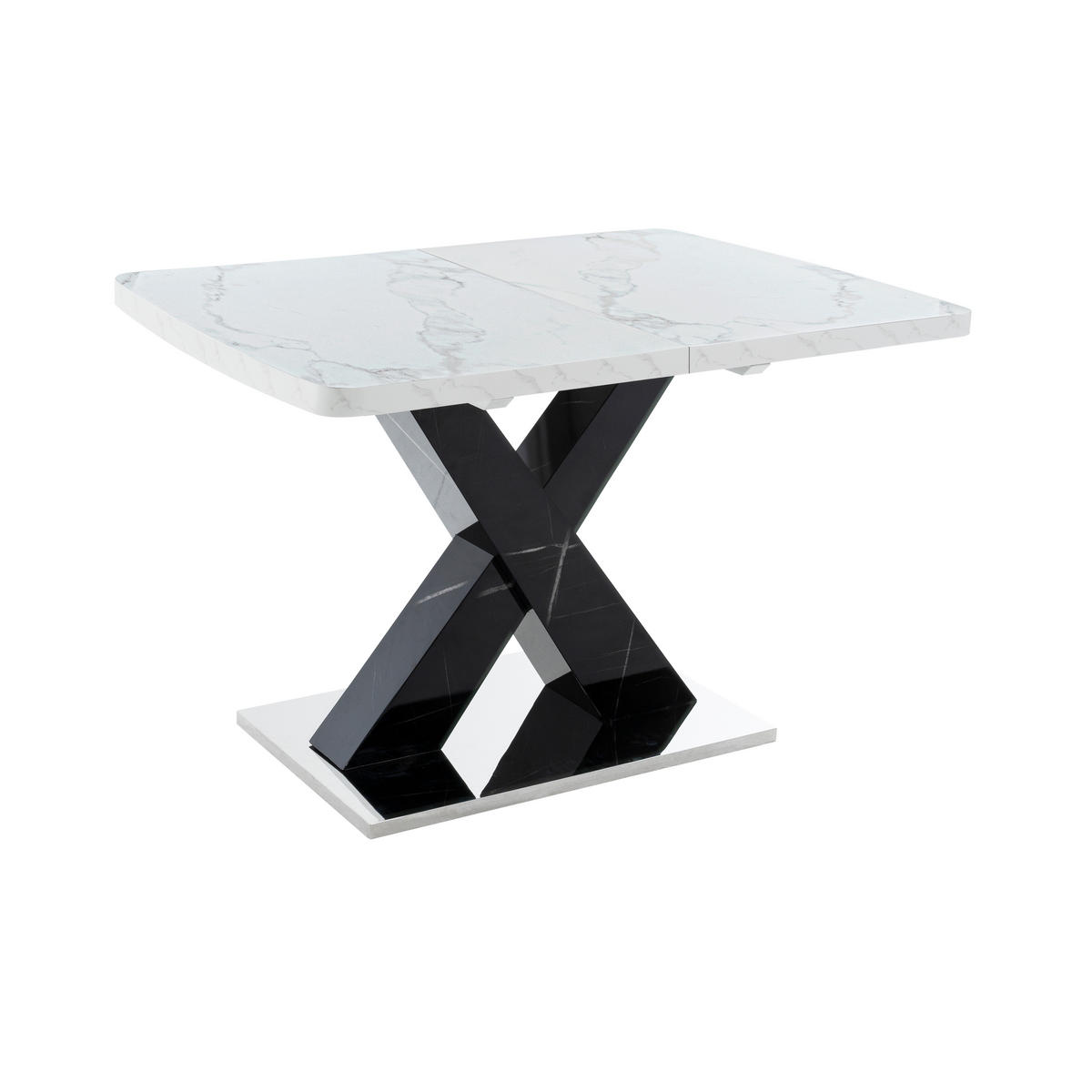 ESSTISCH Ausziehbarer mit MDF- und Metallgestell, X-Bein Design, belastbar bis 100 kg - Weiß, Holzwerkstoff/Metall (160/80/76.5cm) - EVRYAE