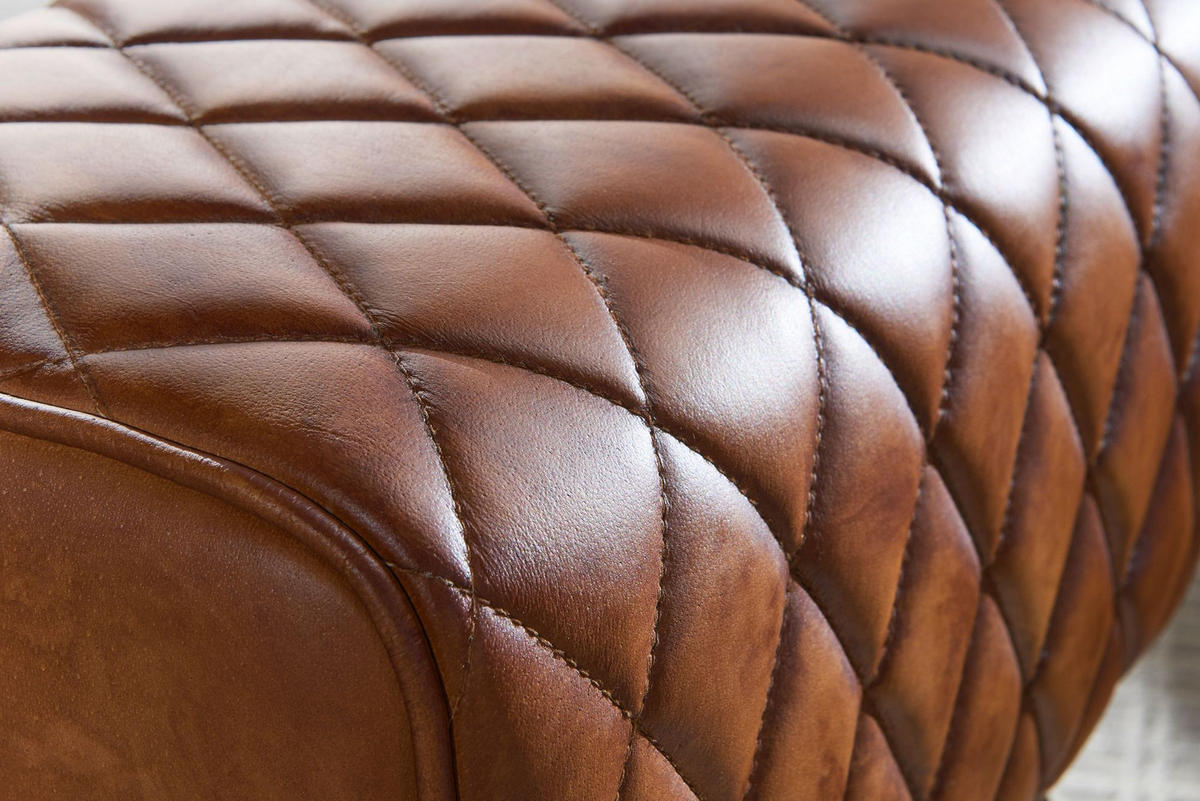 SITZHOCKER – Echtleder, Rautenmuster, robust - Braun, Mangoholz/Leder (40/48/27cm) - KADIMA DESIGN