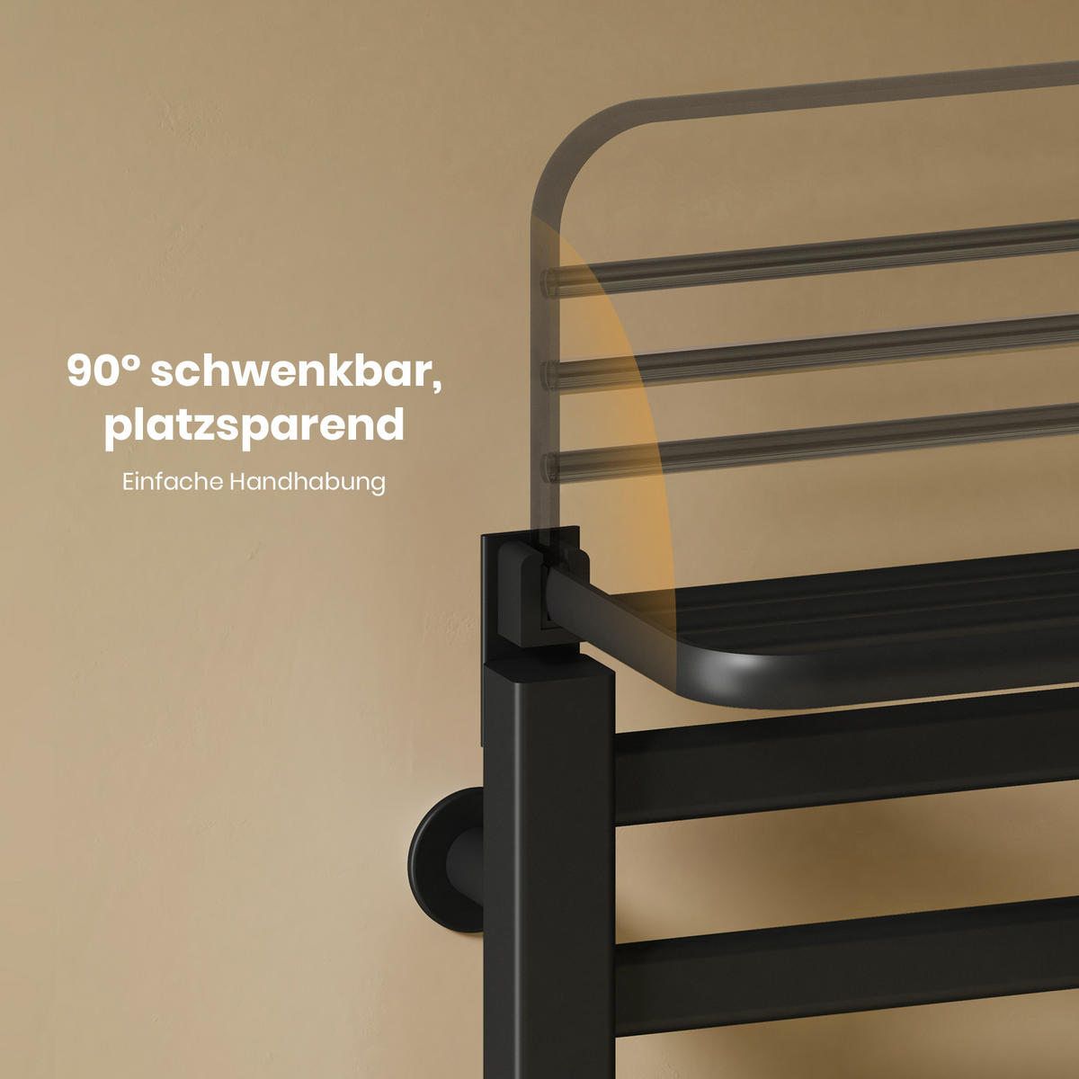 HEIZKÖRPER Elektrischer Handtuchhalter mit Ablage Schwarz 50/50/4,3 cm - Schwarz, Metall (50/50/25cm) - EMKE