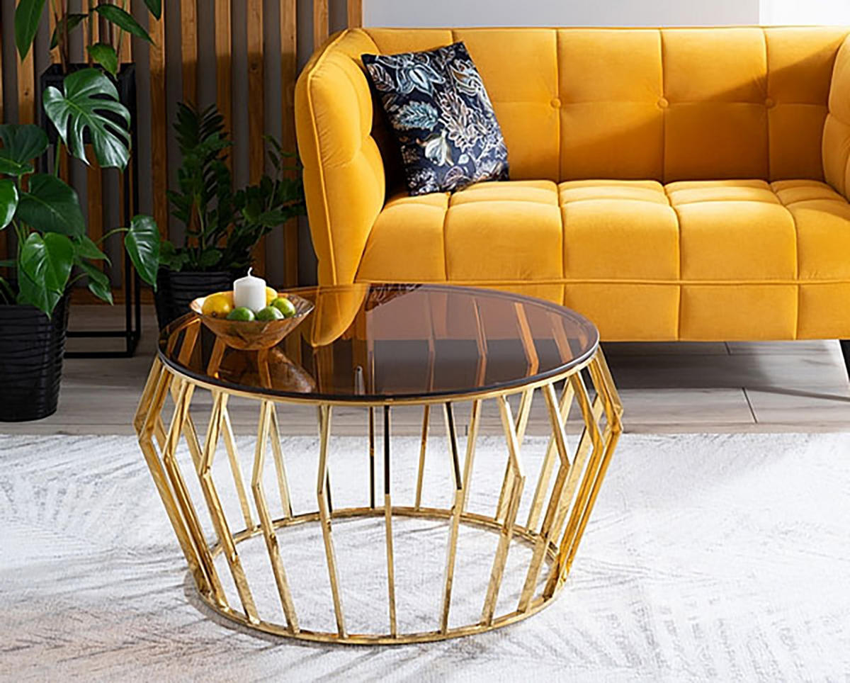 COUCHTISCH Ariana Bernsteinfarben / Gold 80 / 80 / 45cm - Goldfarben/Braun, Glas/Holz (80/80/45cm) - Feldmann-Wohnen