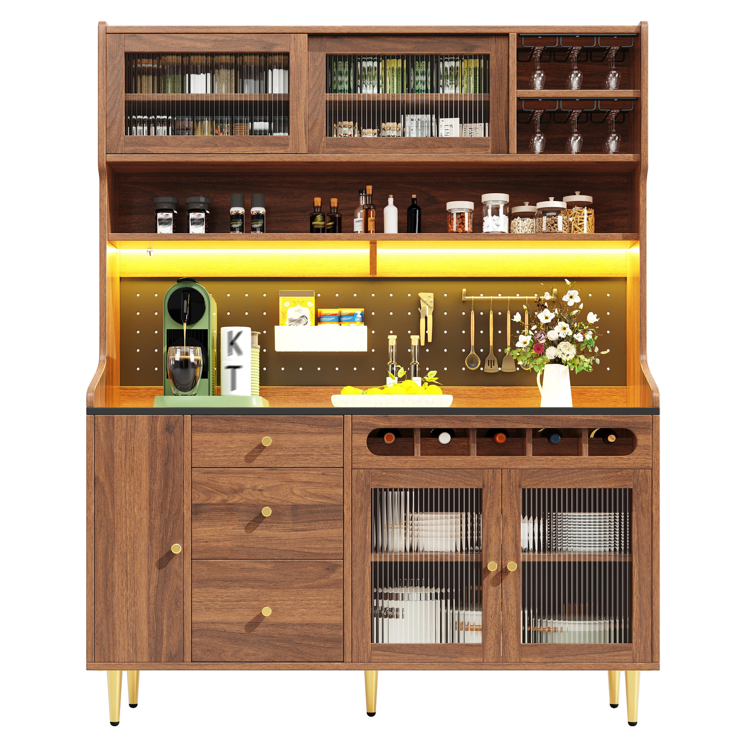 FLIEKS VYSOKÁ KOMODA 145X39X171 CM LED VINNÝ REGÁL