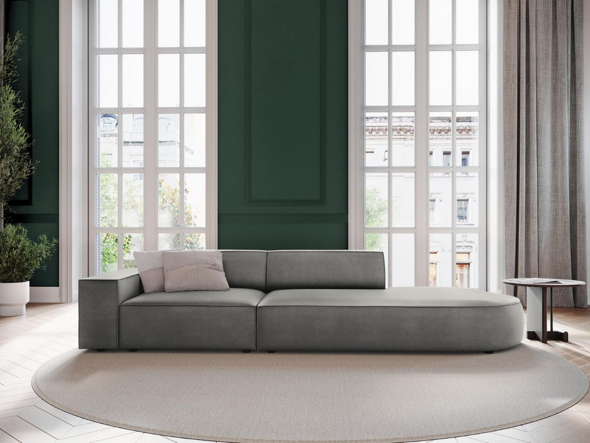 RECHTES-SOFA Jodie aus Samt hellgrau 3 Sitzplätze - Hellgrau, Textil (102/70/262cm) - Micadoni