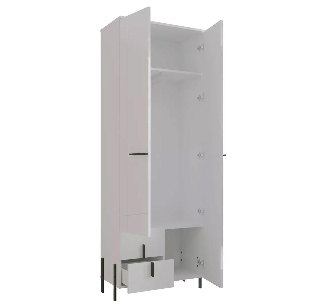 GARDEROBENSCHRANK Vigo weiß / weiß Hochglanz 70 / 40 / 200cm - Weiß Hochglanz/Schwarz, Holz/Holzwerkstoff (70/200/40cm) - Feldmann-Wohnen