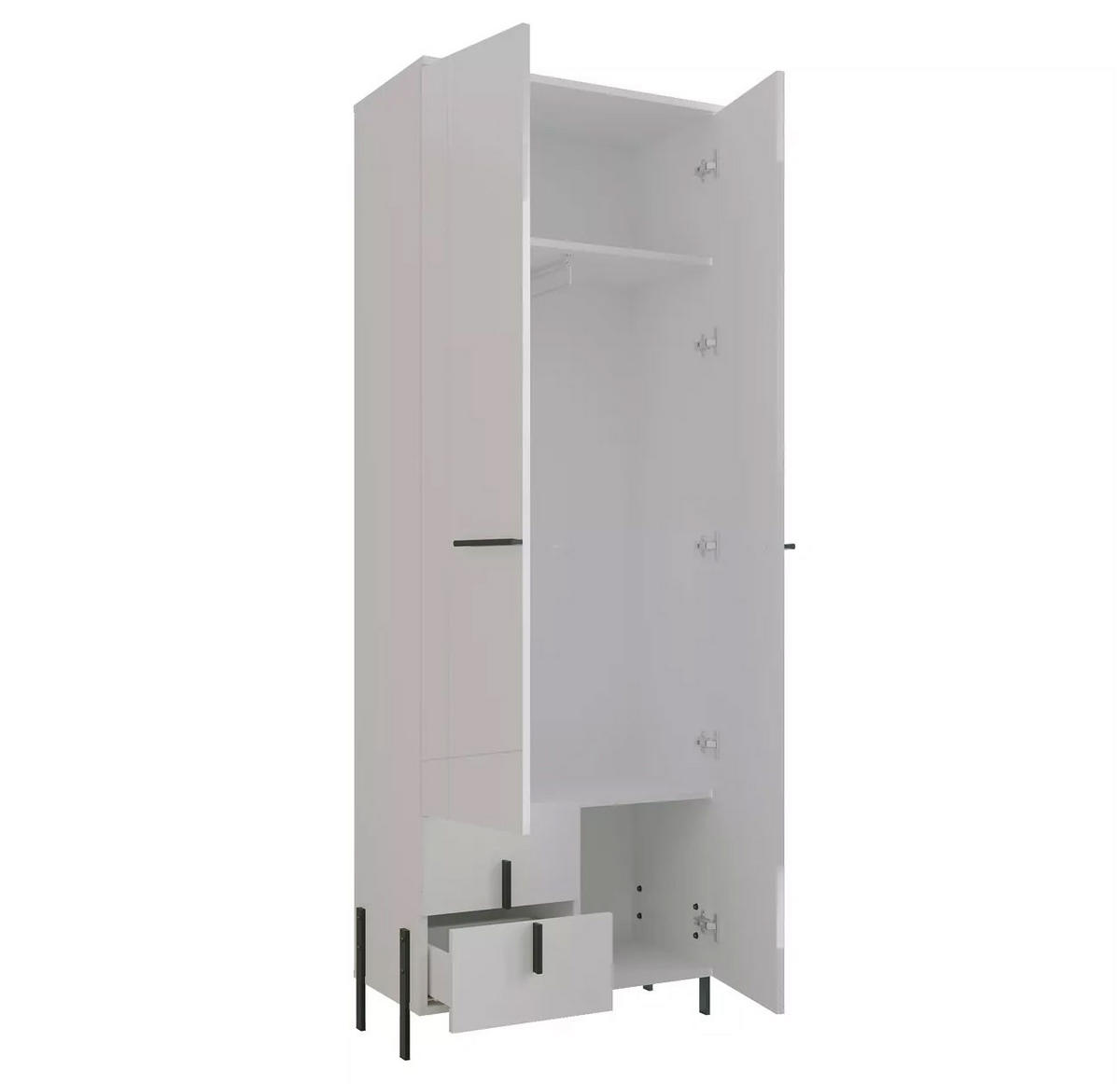 GARDEROBENSCHRANK Vigo weiß / weiß Hochglanz 70 / 40 / 200cm - Weiß Hochglanz/Schwarz, Holz/Holzwerkstoff (70/200/40cm) - Feldmann-Wohnen