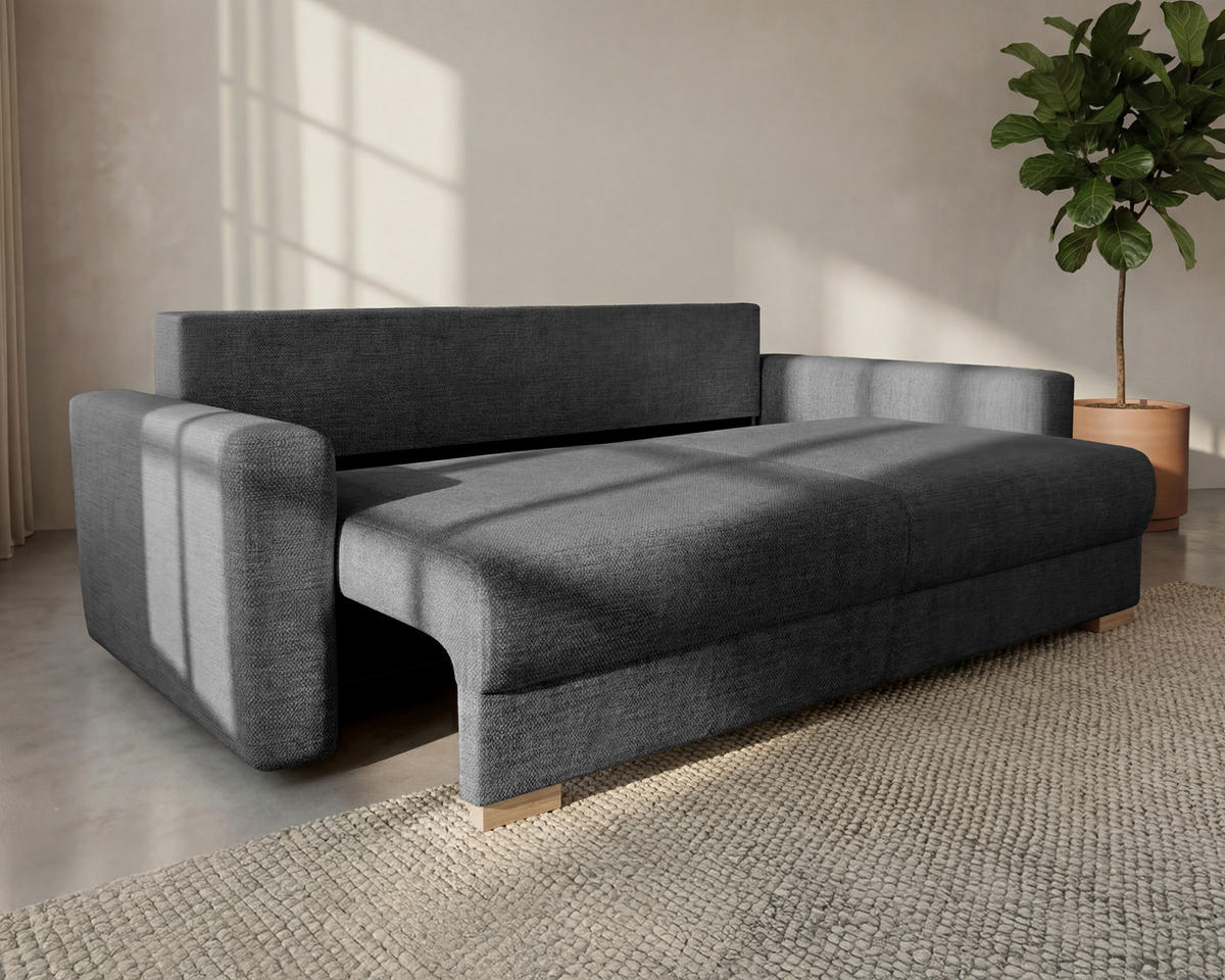 3-SITZER-SCHLAFSOFA ELMA mit Bettfunktion, anthrazit - Anthrazit, Holz (92.5/79/230cm) - Homesy