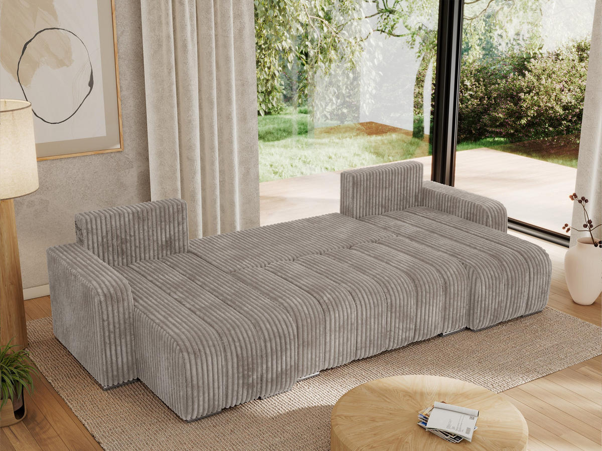 WOHNLANDSCHAFT KIRASSO U Hellbraun Cord - Hellbraun/Grau, Textil/Metall (320/86/147cm) - MKS