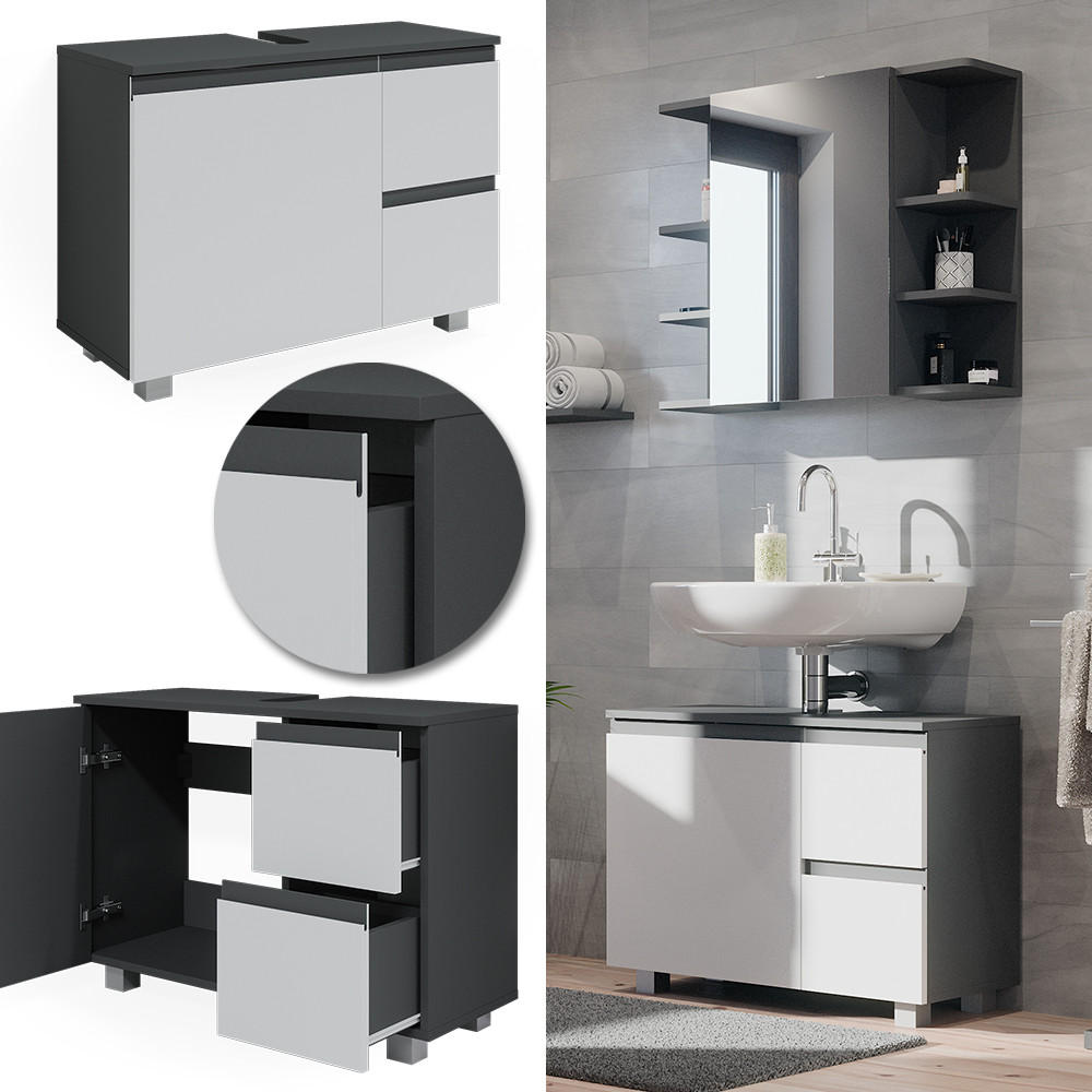 WASCHBECKENUNTERSCHRANK J-Shape Anthrazit/Weiß 80 x 60.8 cm - Anthrazit/Weiß, Holzwerkstoff (80/60.8/33cm) - Vicco