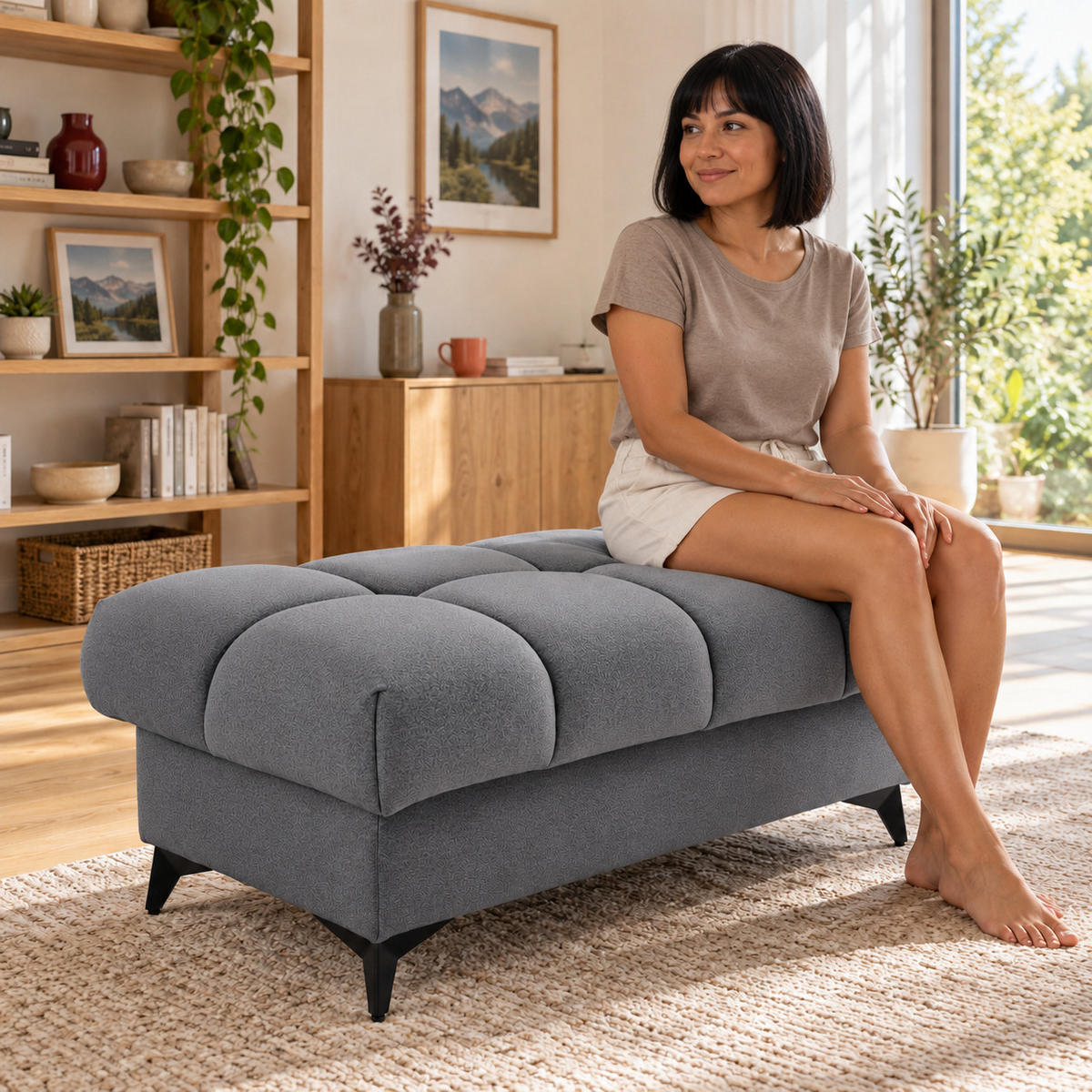 POUF PUDDING 110 x 60 cm Velours Dunkelgrau - Dunkelgrau/Schwarz, Holz/Textil (110/43/60cm) - Muffo