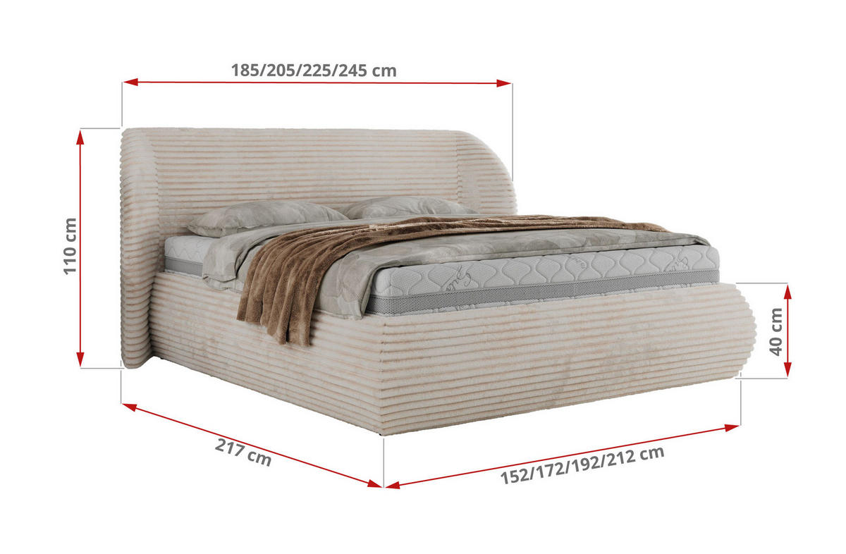 POLSTERBETT CAELA CLASSIC 180/200 - Beige Cord - Beige, Textil (180/200cm) - MKS