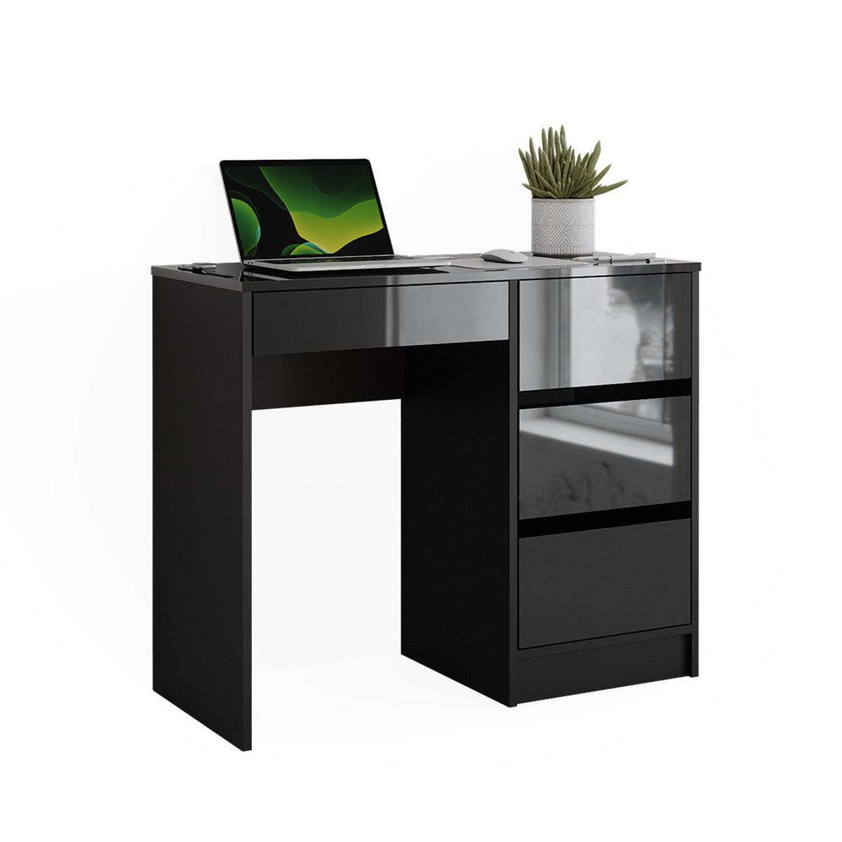 SCHREIBTISCH Sherry Anthrazit Hochglanz 90 x 40 cm mit Schubladen - Schwarz Hochglanz, Holzwerkstoff (40/90/75cm) - Vicco