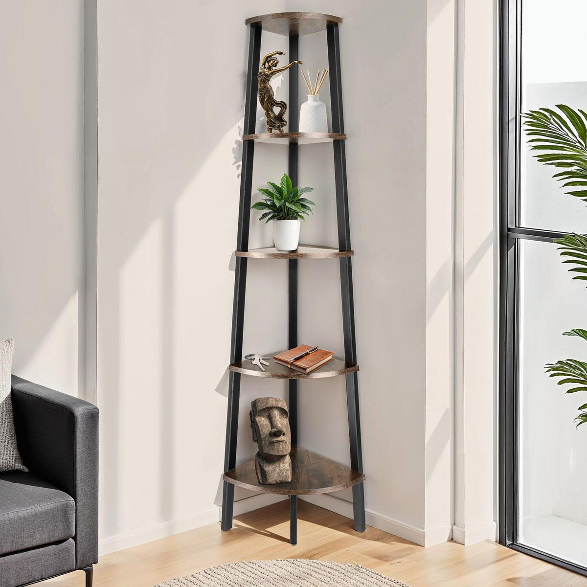 ECKREGAL Portland ,inklusive Kippschutz, 34 x 34 x 158,5 cm,Industrial Holz dunkel, rustikal - Rostfarben, Holzwerkstoff (34/158.5/34cm) - tectake